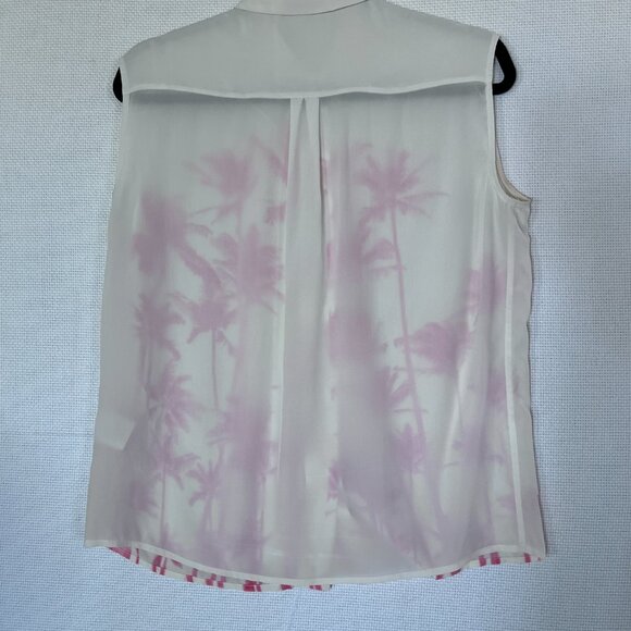 Equipment Femme XS Sleeveless Blouse 100% Silk Ivory Pink Palm Tree Print Top - Picture 7 of 9